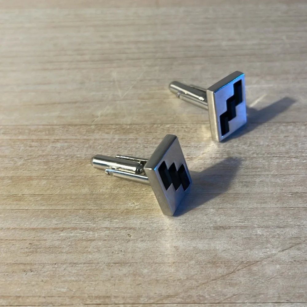 VGUC silver tone with black accents rectangle cuff links